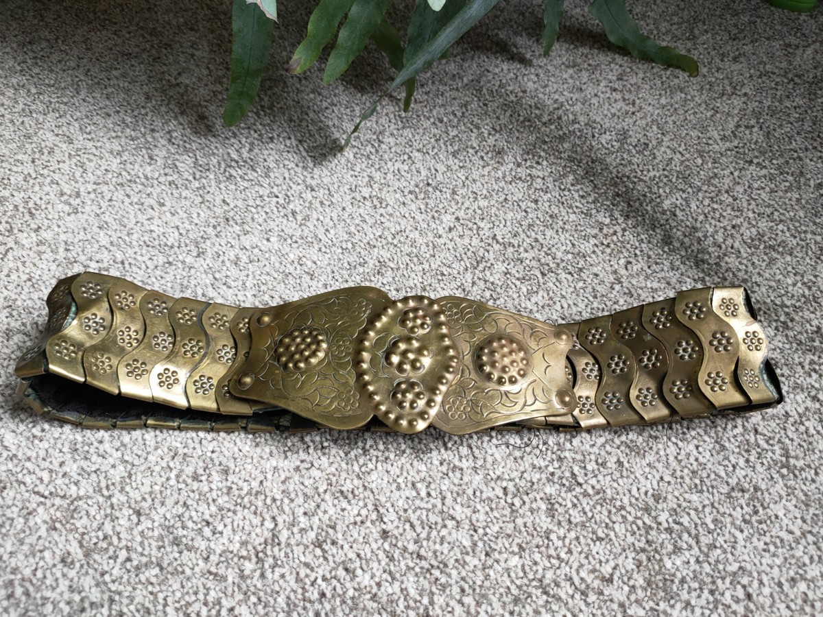 c1800s Antique Ottoman Brass and Niello Paneled Pictorial Belt A Caucasian/ Russian ceremonial belt with silver  main image 2