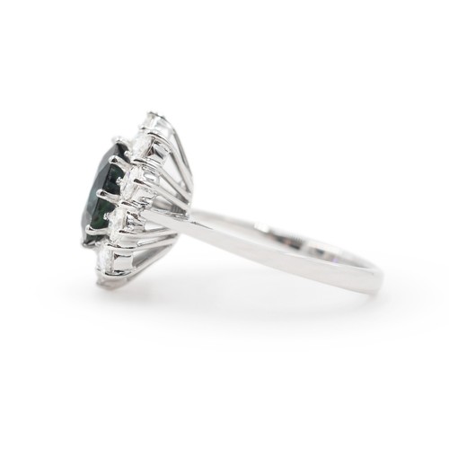 Anello Oro Bianco 18kt con Zaffiro 3ct Australia e Diamanti 0,70ct - Picture 2 of 4