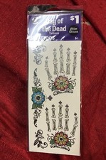 Halloween Body Art Temporary Tattoo - Day Of Dead Glitter Hands Bones