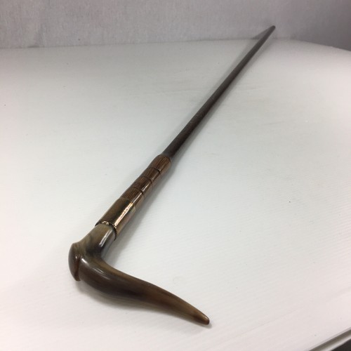 Antique Gold Plated Carved Horn Gold Plated Bamboo Effect Walking Stick / Cane - Picture 5 of 9