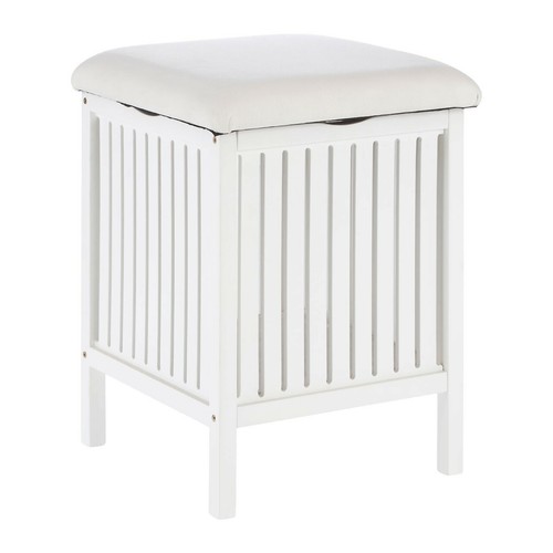 Rustic Bathroom Stool White Wooden Ottoman Storage Square Padded Seat Footstool Ottomans Footstools Furniture Rustic Bathroom Stool White Wooden, White Bathroom Storage Ottoman