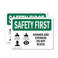 (2 Pack) Shower And Eyewash Do Not Block With Symbol OSHA Safety First Sign