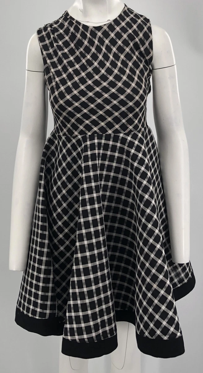 Maje Black White Plaid Sleeveless Fit Flare Knee Length Dress sz 2