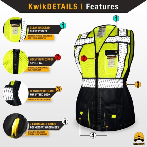 Chaleco de seguridad para mujer KwikSafety SPECIALIST Clase 2 ANSI OSHA Hi Vis PPE - Imagen 5 de 7