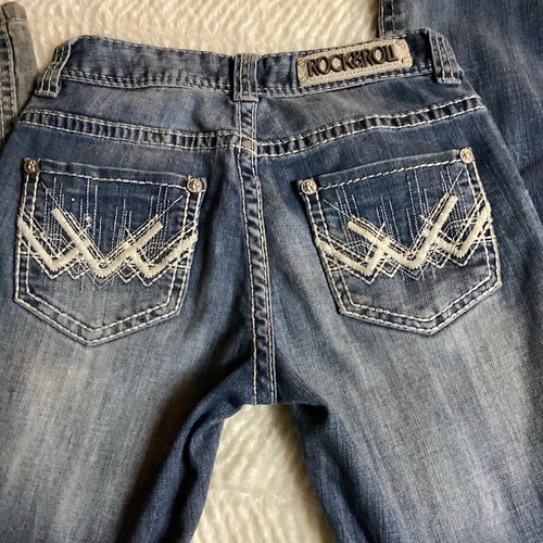 Ladies Rock & Roll Mid Rise Cowgirl Dark Denim Western Jeans 24/32 - Picture 8 of 11