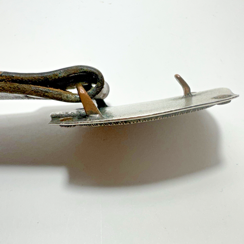 Cintura vintage rustica in pelle unica fatta a mano rame/ottone aratro fibbia spilla misura-38 - Foto 8 di 12