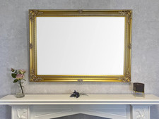 Extra Large Gold Ornate Antique Wall Mirror Hardwood Frame 107cm X 76cm