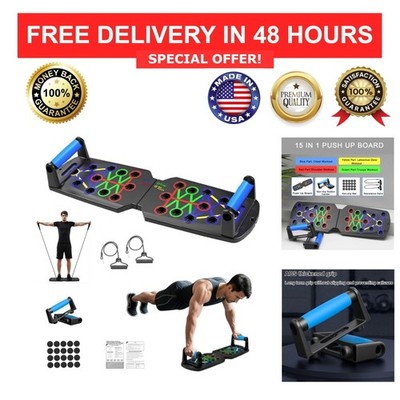 Push Up Board 15-in-1 Foldable with Handles & Bands, Portable Home Gym