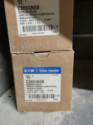 NEW EATON CUTLER-HAMMER C306GN3B OVERLOAD RELAY SER.B1 75AMP 3 POLE