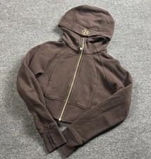 Lululemon Hoodie Womens Small Brown Fleece Full Zip Cropped Thumbholes Logo