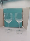 Vtg Tiffany & Co.  TFC11  Clear Wine Glasses Set of 2 Round Design with Orig Box