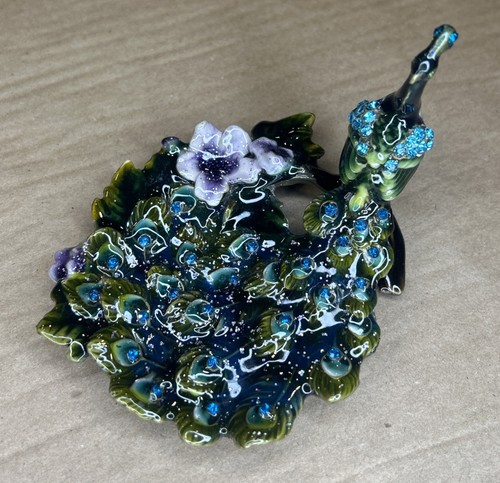 Peacock Jeweled Enamel Trinket Dish Ring Jewelry Holder Display Piece - Picture 3 of 4