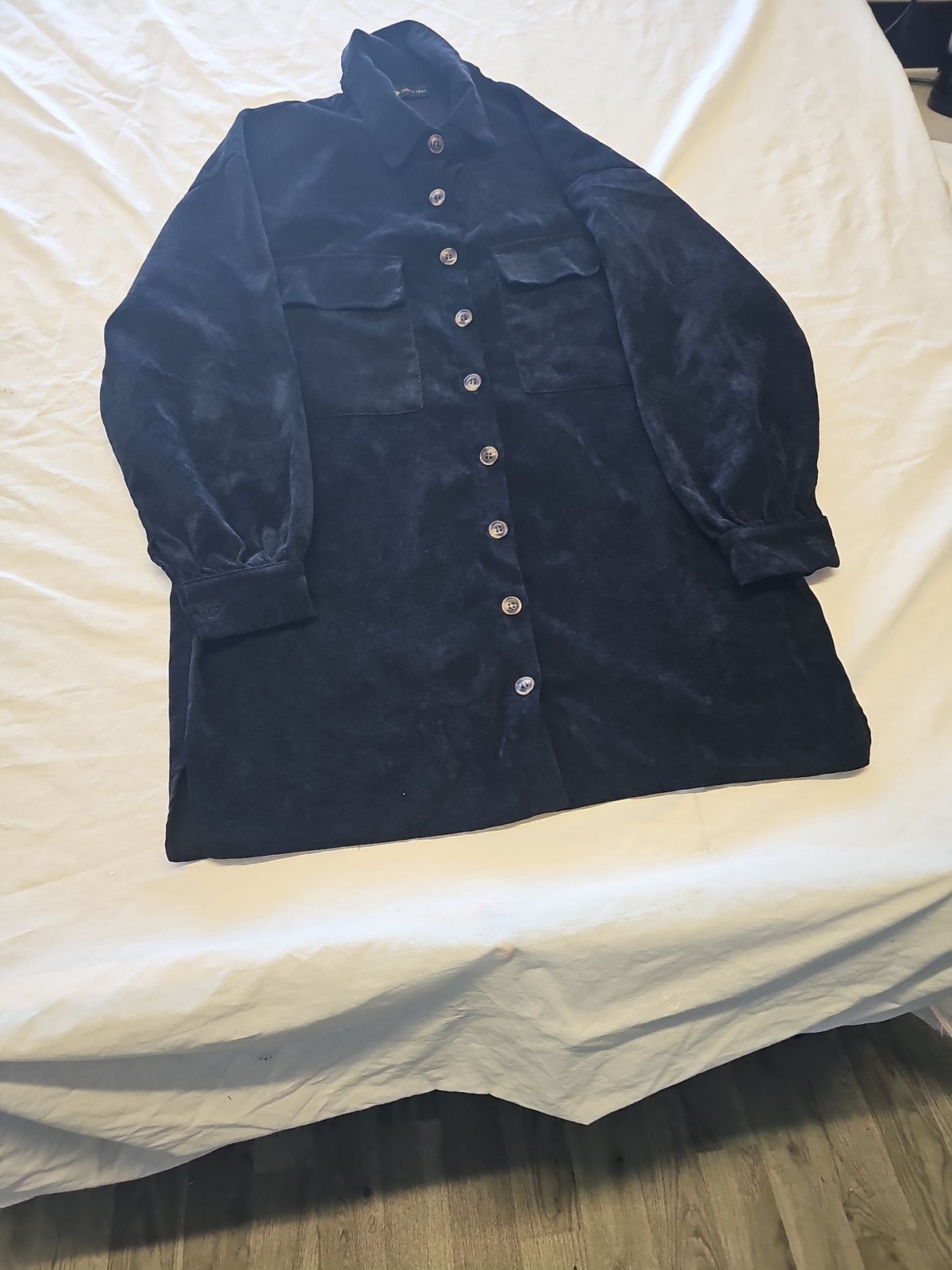 I Saw It First Black Velvet Corduroy Shirt Dress FF413 image 3