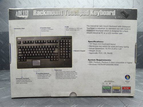 ADESSO Rackmount Touchpad Keyboard PS/2 ACK-730PB (Open Box) - Picture 5 of 10