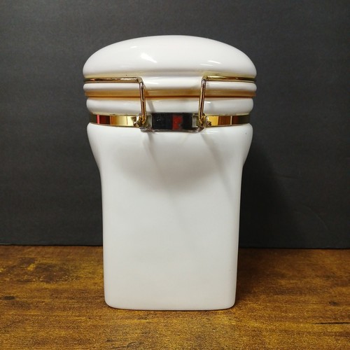 Gevalia Barattolo Portaoggetti Barattolo Ceramica Bianca Chiusura Cerniera Logo 7,5" - Foto 4 di 9