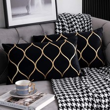 12x20 Inch Gold Velvet Throw Pillow Covers: 2 Pack 20" x 12" Pack of 2 Black