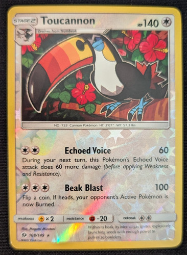 Toucannon 2017 Pokemon Sun & Moon 108/149 Reverse Holo Rare Base Set