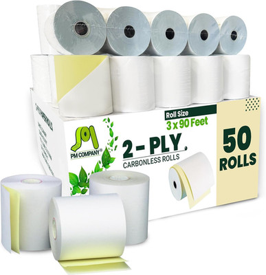 2 Ply Pos/Cash Register Rolls, 3 Inches X 90 Feet, White/Canary, 50 per Carton (