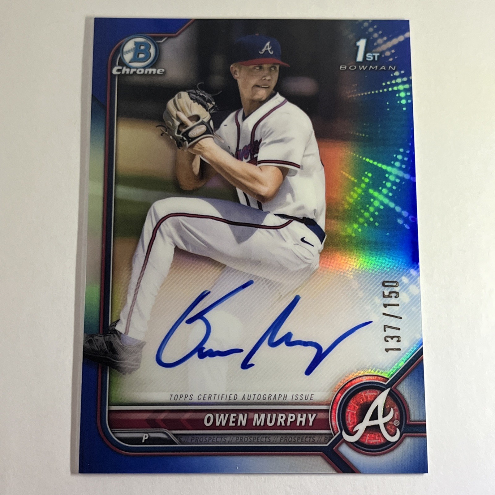 2022 Bowman Chrome Draft Owen Murphy Blue Refractor Auto /150 Auto Braves CDA-OM