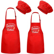 Christmas Parent Child Aprons Set Adjustable Kitchen Chef Hat Matching Gift