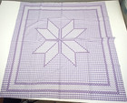 Vtg Square Fabric Table Cloth Topper Purple  & White Gingham Cross Stitched 35"
