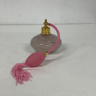 Glass Perfume Atomiser Bottle Pink Swirl Gold Bulb Sprayer NP#8769