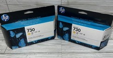  2 NEW  Genuine HP 730 130 ml Yellow DesignJet Ink Cartridges P2V64A exp 7/24