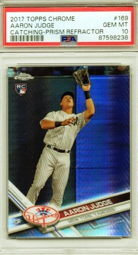 2017 Topps Chrome AARON JUDGE 169 RC Catching Prism Refractor PSA 10 GEM MINT