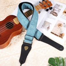 Long Adjustable Guitar Strap with Durable Picks Cotton Linen Material Blue Color