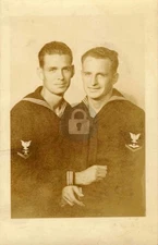 US Navy Sailors Gay Interest Affectionate Pose WWII RPPC Photo Postcard COPY