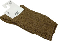 Zara Kids Brown Crew Cotton Cushion Cable Soft Knit Cozy Casual Socks Sz 1.5-2