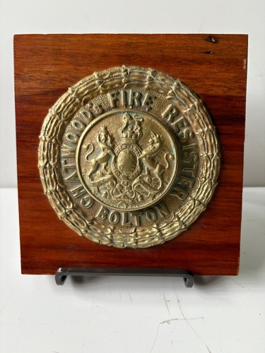 Chatwood's Fire ResisterBoltonEnglish BrassSafe Plaque w/Sliding Keyhole on Wood