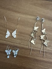 3 Pair VTG Butterfly Earrings. 2 Pair Gold Toned Dangle 1 Pair Rhinestone