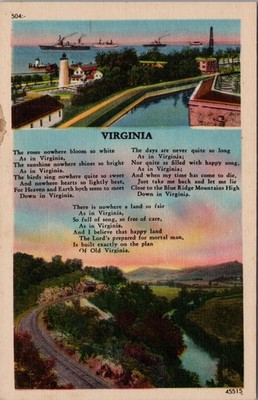 Virginia Scenic Poem Postcard Blue Ridge Mountains Coastal Harbor View Vintage