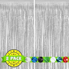 2 PC Silver Fringe Door Streamers Backdrop Tinsel Curtain for Disco Party
