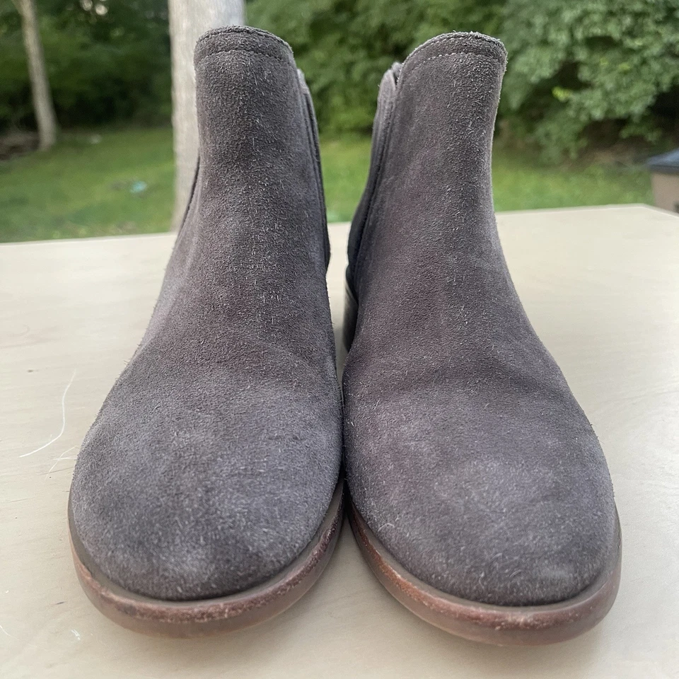 Lucky Brand женщин ботинки 8 М серый замшевый тянуть на лодыжке блок каблука ботинок - Изображение 3 из 4