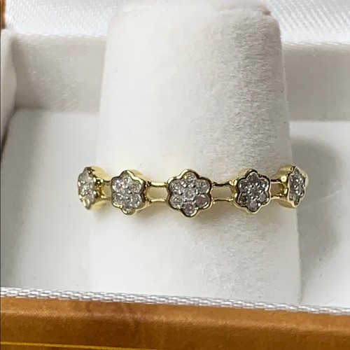 10kt Gold natürlicher Diamant 0,2 Karat Floral Ehering Stapelring Größe 8 - Bild 5 von 15