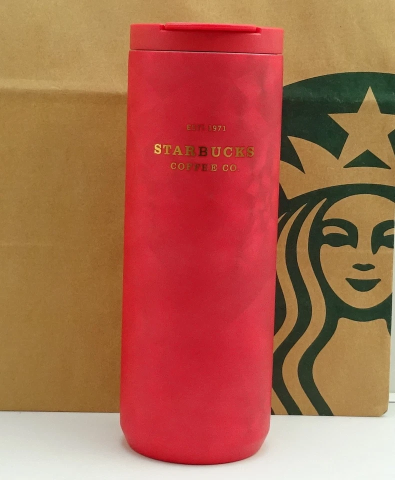 Starbucks Tumbler Thermobecher Edelstahl Brushed rot mit Schriftzug 16oz NEU