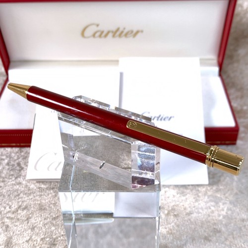 Cartier Ballpoint Pen must Bordeaux Lacquer Gold Finish w/Case & Papers - Picture 2 of 17