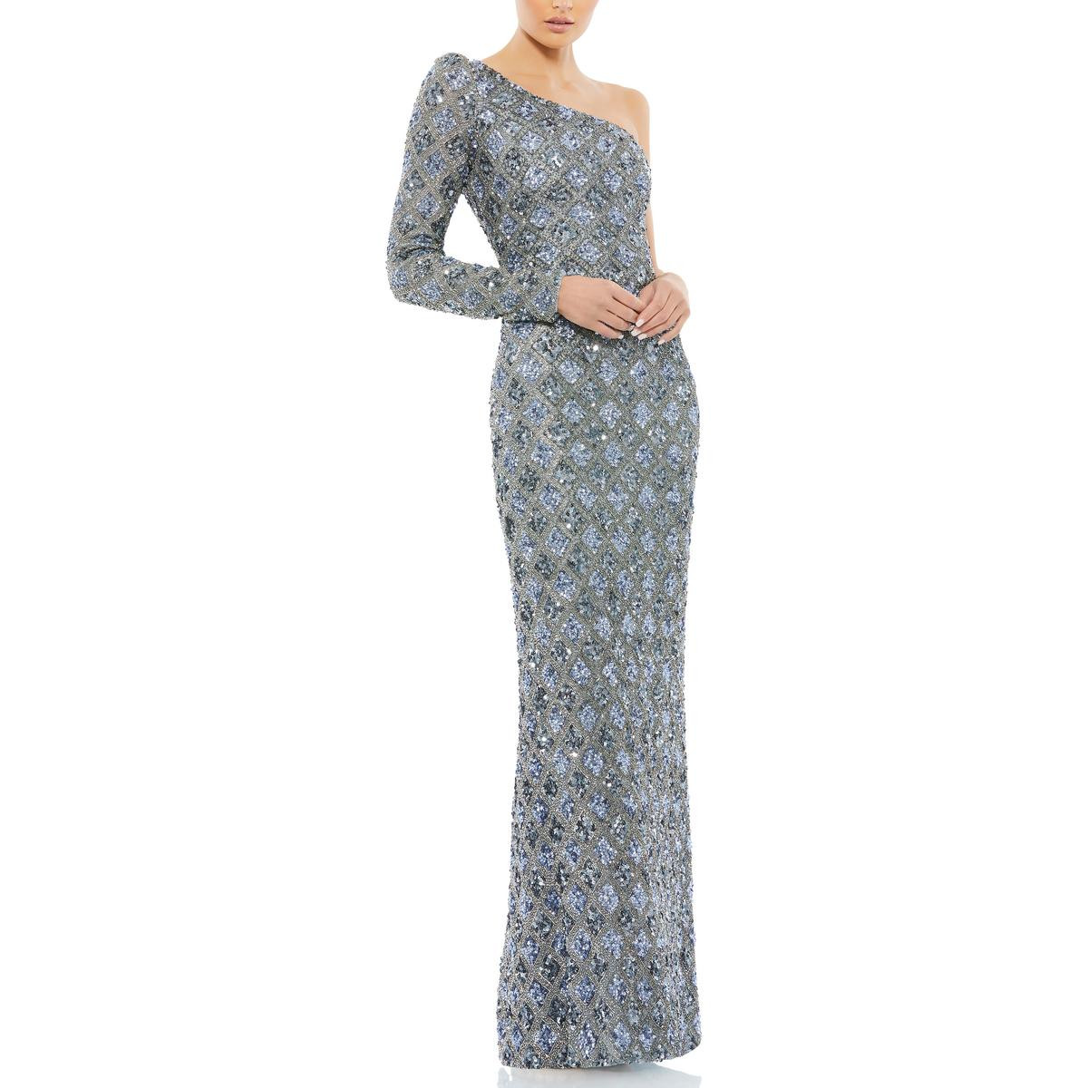 Женское серое сетчатое вечернее платье Mac Duggal с украшениями 6 BHFO 4265
