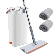 Mop and Bucket Set with Wringer,360° Flat Floor Mop,2 Microfiber Pads, Wet & Dry