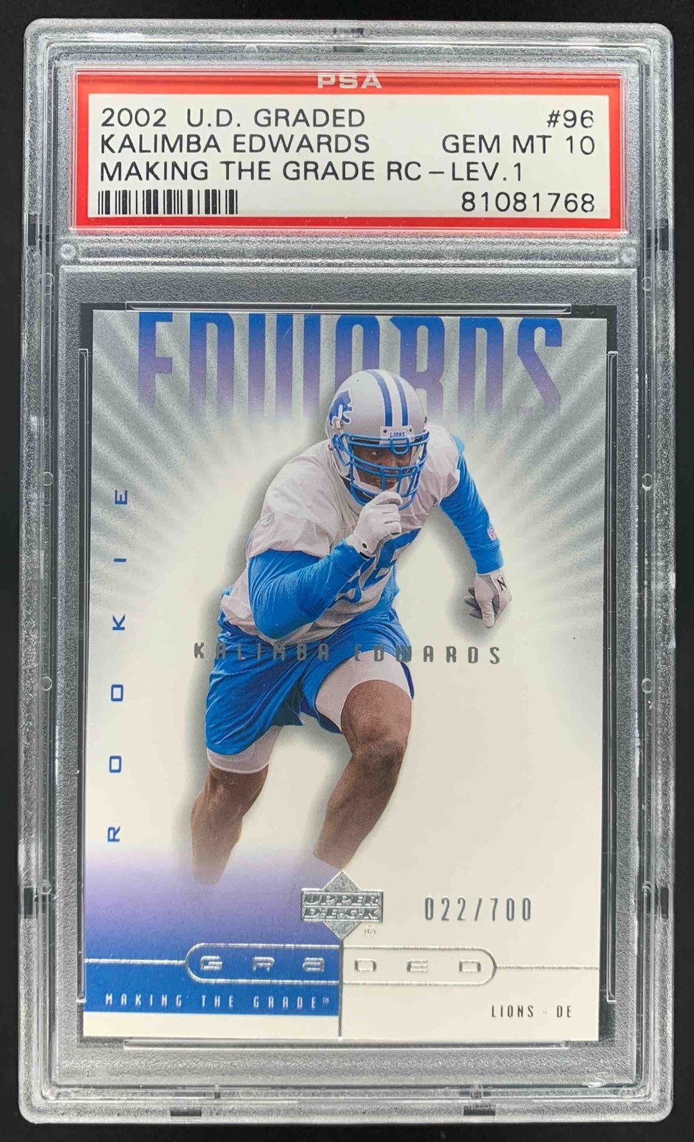 Kalimba Edwards Upper Deck Graded #96 Making the Grade RC-Lev.1
