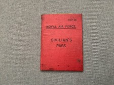 ROYAL AIR FORCE MECHANICAL TRANSPORT VEHICLE CERTIFICATE 1939 CIVILIAN’S  PASS
