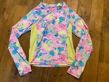 Betsey Johnson size 14 rash guard swimwear top pink yellow floral girls