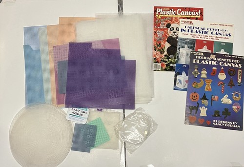 Lot of 70+ Mixed‑Color Plastic Canvas Sheets, Needles & Needlepoint Books Crafts
