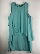 Debenhams Formal party Dress 16 Aqua Green Beaded Neck chiffon Layered  Midi