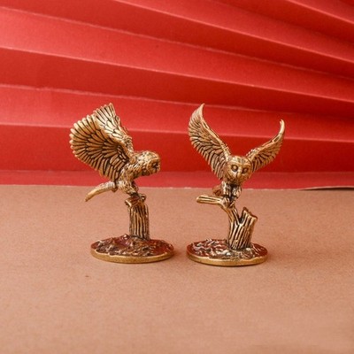 Lot of 2 Vintage Brass Desk Deco Statue ornament figurine Owl Spreading wings
