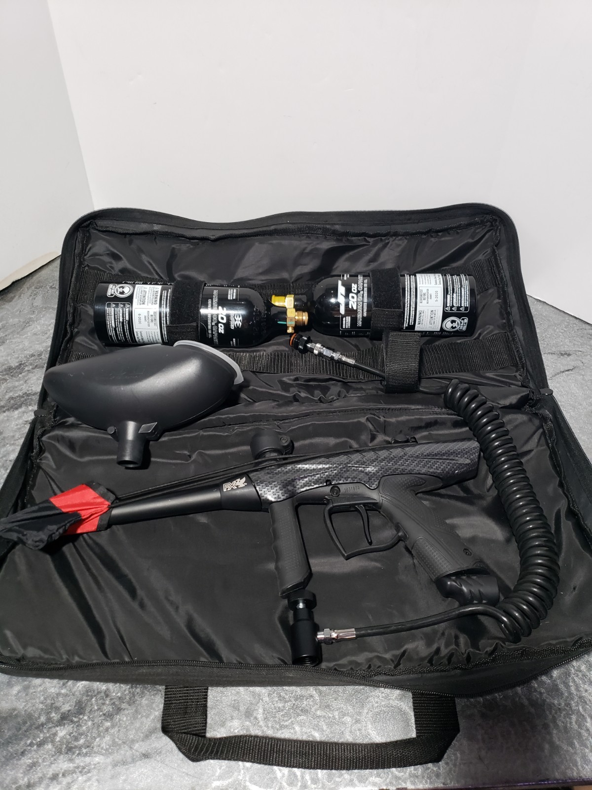 Tippmann Gryphon FX Paintball Gun w/ 2 Tanks, Hopper, Hose & Case, Working