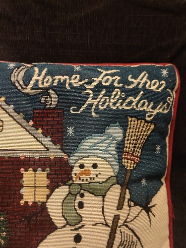 Vintage Wandteppich Home For The Holidays Schneemann Weihnachten Kissen - Bild 4 von 8