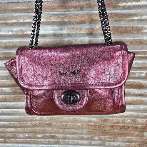 Coach Iridescent Red Leather Ranger Flap Adjustable Chain Strap Tote Crossbody - Picture 2 of 23